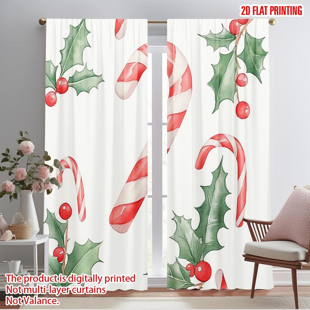 

2pcs,2D plane printing Window Curtain Candy Holly Berries Christmas (2) Versatile Polyester (without rod) Room Decor for Bedroom 52.50×116.00 CM 2pcs