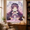 Cute Lolita Anime Girl Wall Tapestry Hug Teddy Bear Pastel Gothic Aesthetic Wall Hanging Bedroom Dorm Room Home Decor Cloth