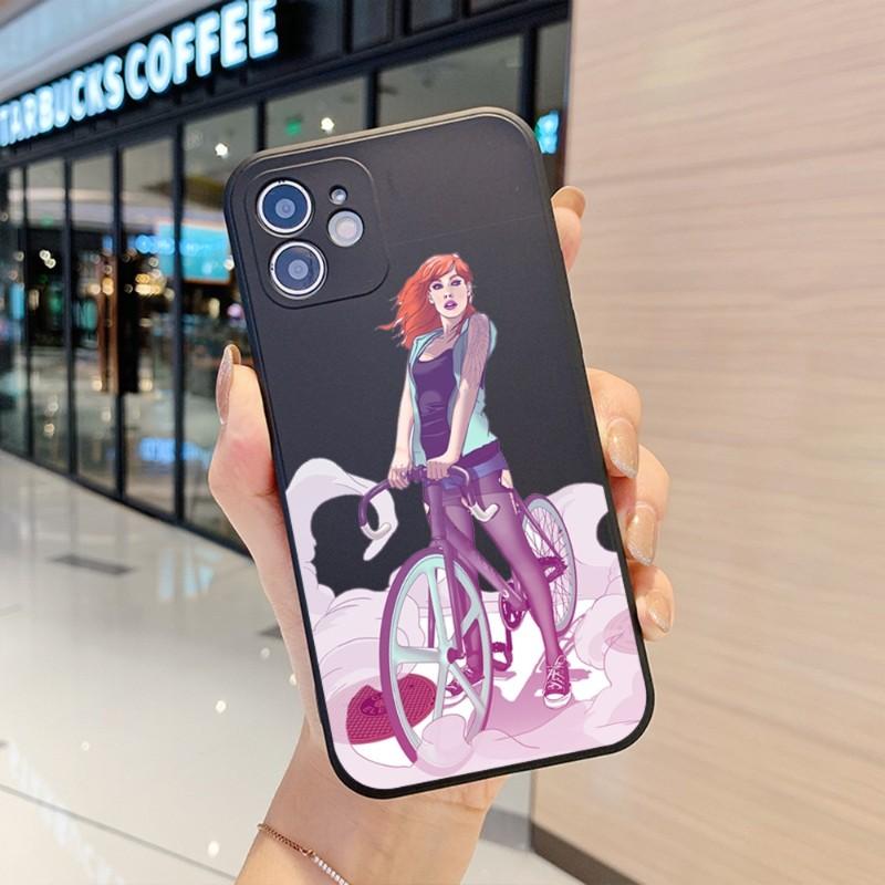 Kryt na telefon s motivem cyklistické dívky pro iPhone 14 11 12 13 Pro Max X XR XSMax 6 6S 7 8 Plus SE 2022 Měkký čtvercový barevný kryt na telefon