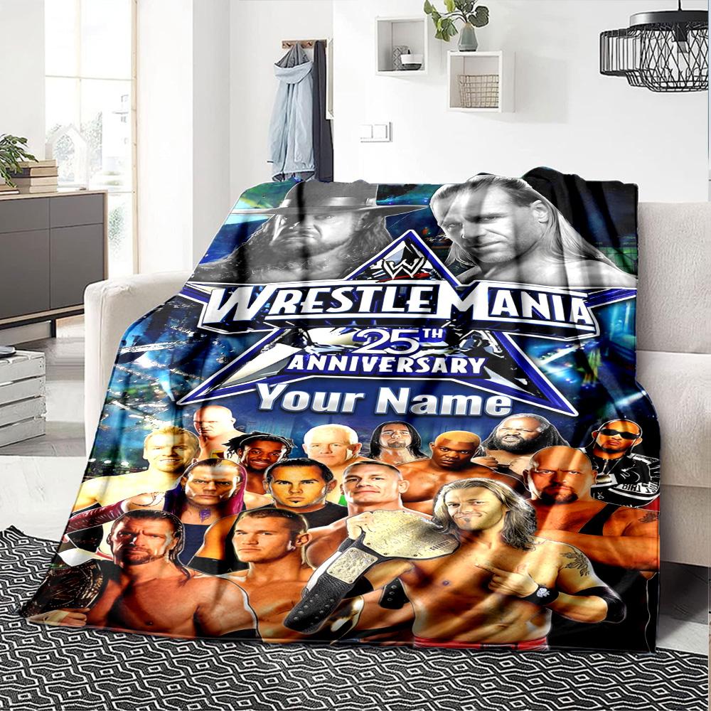 Wrestlemania Customize Your Name Blanket Gift Personalized Blanket Warmthful Decor Suitable for Home Decor Livingroom Bed Sofa All-Season Use