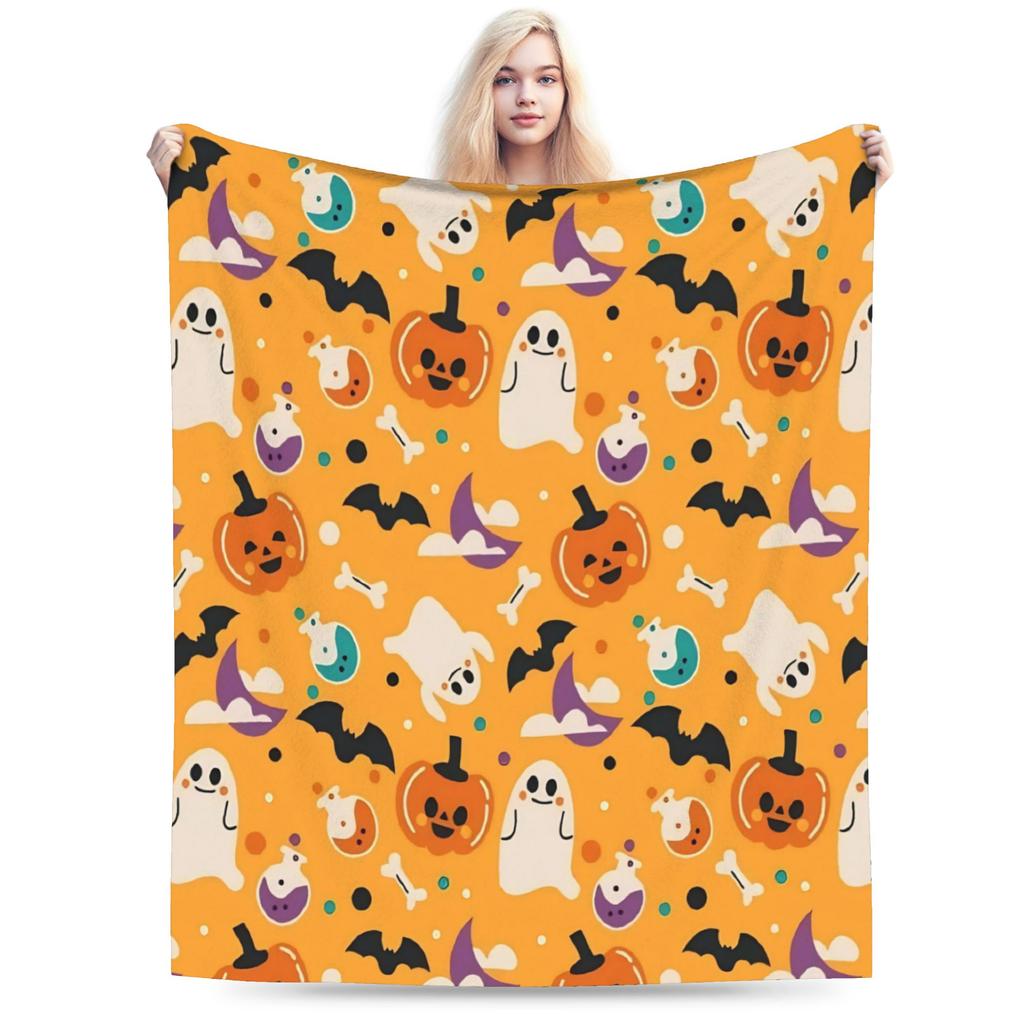 Happy Halloween Cartoon Blanket Cover Velvet Warm Throw Blanket for Car Sofa Couch Bed Rug