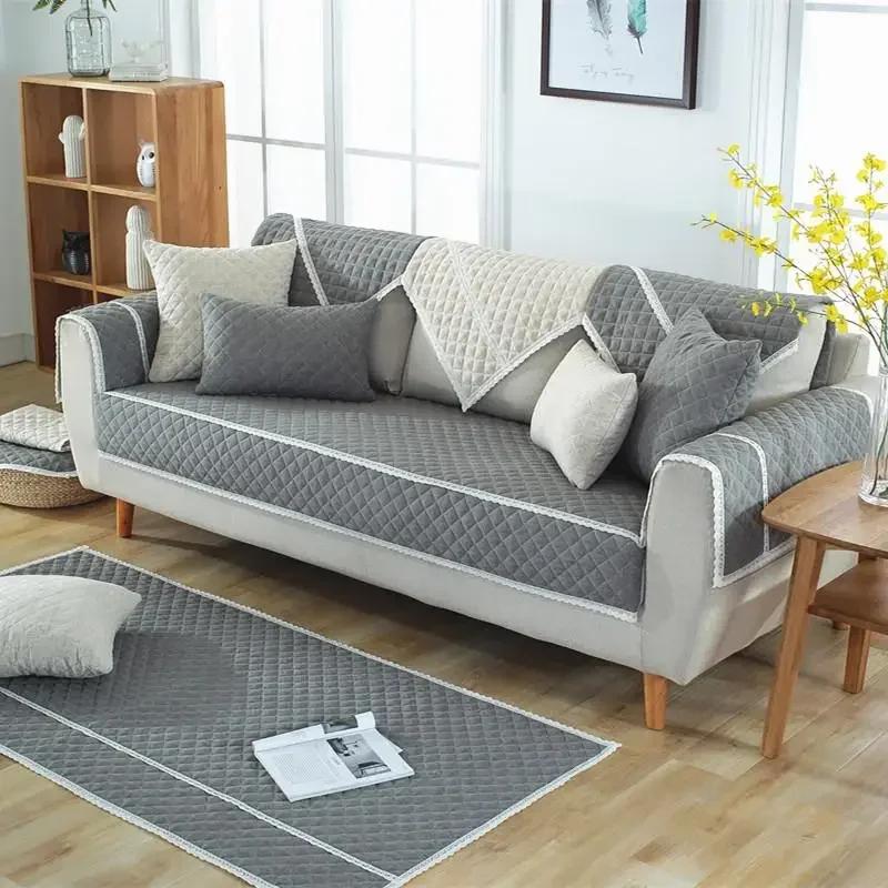 Linen Solid Color Sofa Mat Fashion Minimalist Anti Slip Seat Cushion Washable All-season Universal Dustproof Furniture Cover