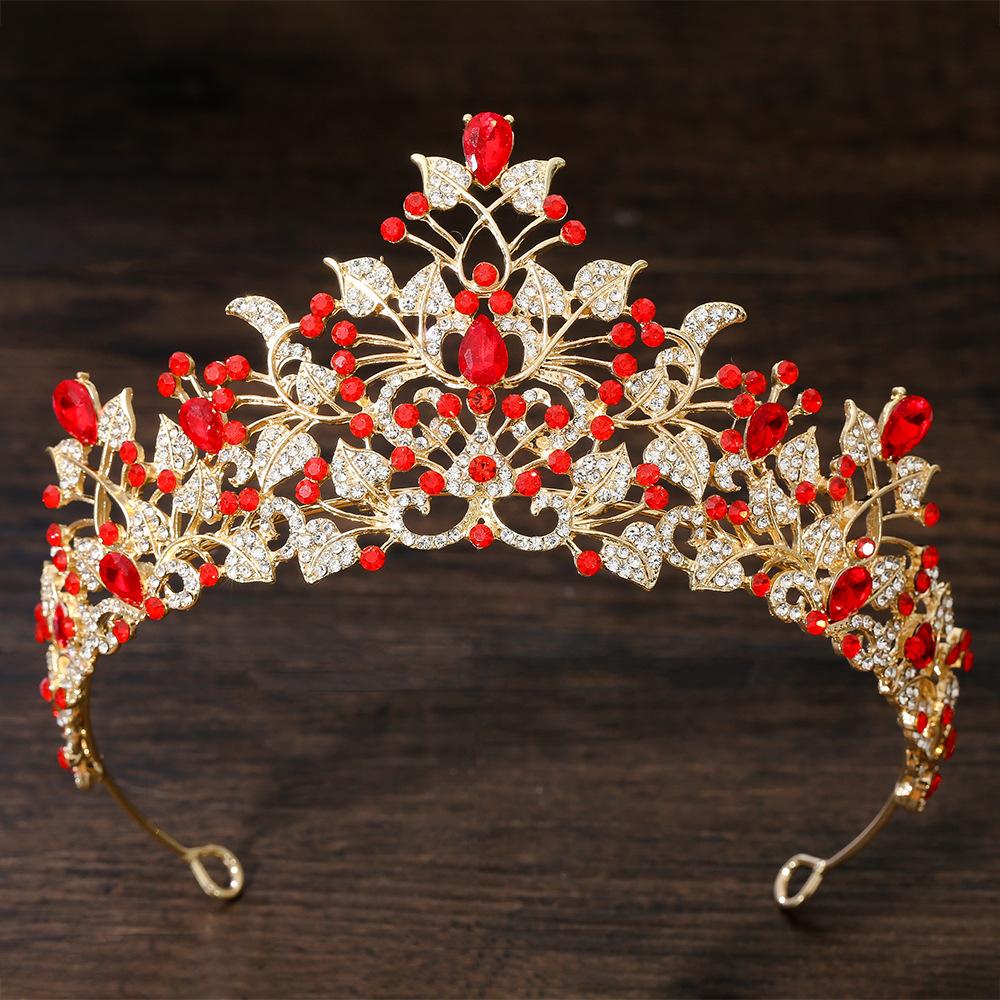 DIEZI Baroque Green Red Crystal Tiara Crown For Women Girls Party Wedding Elegant Queen Rhinestone Crown Hair Accessories