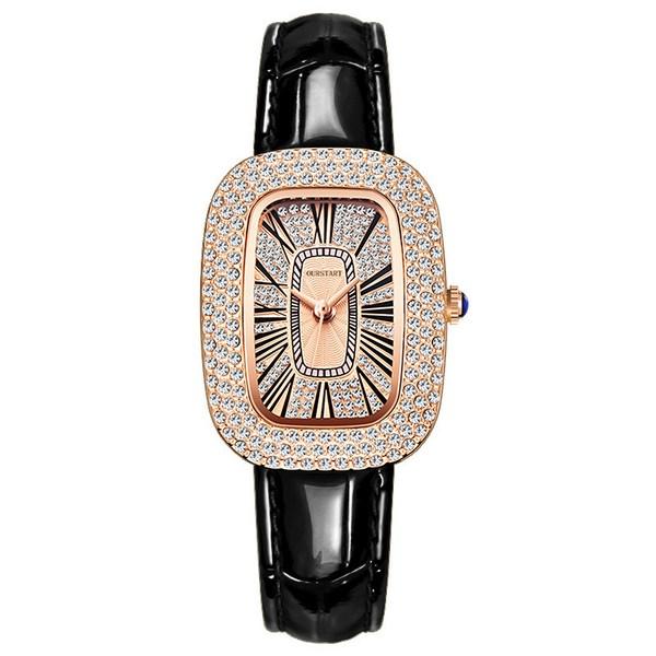 Recommendation OUR_W01 Leather Metal Analog Luxury Square Cubic Fashion 20s 30s 40s Women's wristwatch,Korean Popular Watches