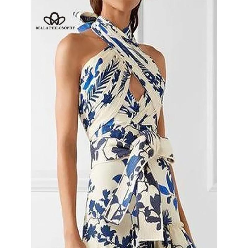 Summer New Bohemian Vacation Style Strappy Lolita Big Swing Printed Dresses Beach Style Long Dress