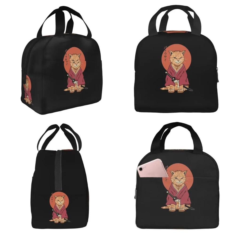 Cats Anime Samurai SwordInsulated Lunch Bag for Kids School Cooler Thermal Food Box Tote Leakproof Lunch Boxes Container