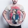 Hip-Hop Bunny Graphic Tee - Urban Streetwear Rabbit with Headphones, Splash Art Design, Soft Polyester, Men's T-Shirt