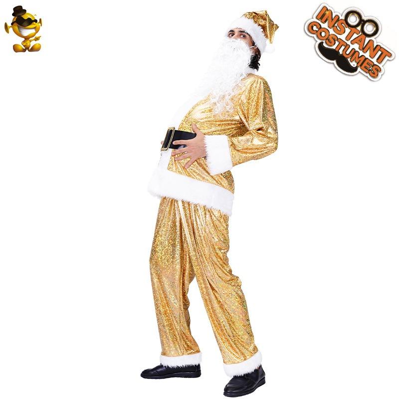 Santa costume, golden Santa suit, red suit, Christmas stage performance costume