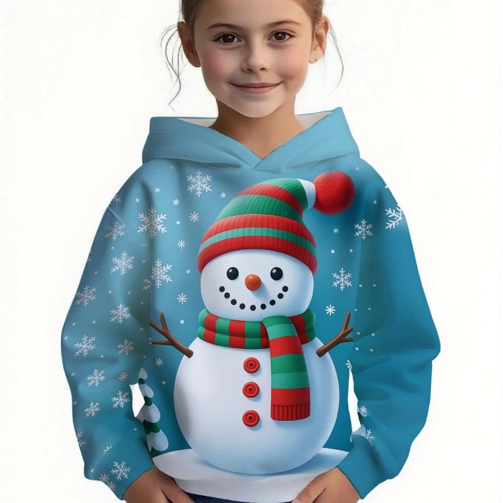 Winter Girls' Boy's Hooded Reindeer & Snowman Print Festive Holiday Christmas Sweatshirt Adult Parent-child Hoodies