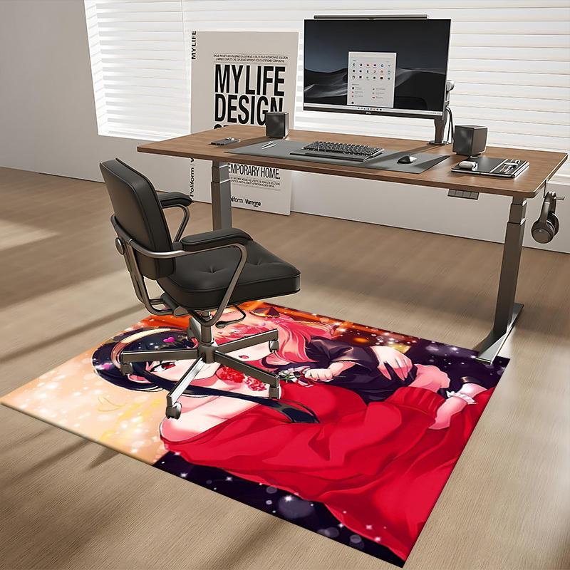 1pc Anime Cartoon Design Office Chair Mat - Festival Gift for Mom with Pink Hair and Flowers, Suitable for Home Decor, Living Room, Bedroom, Game Room
