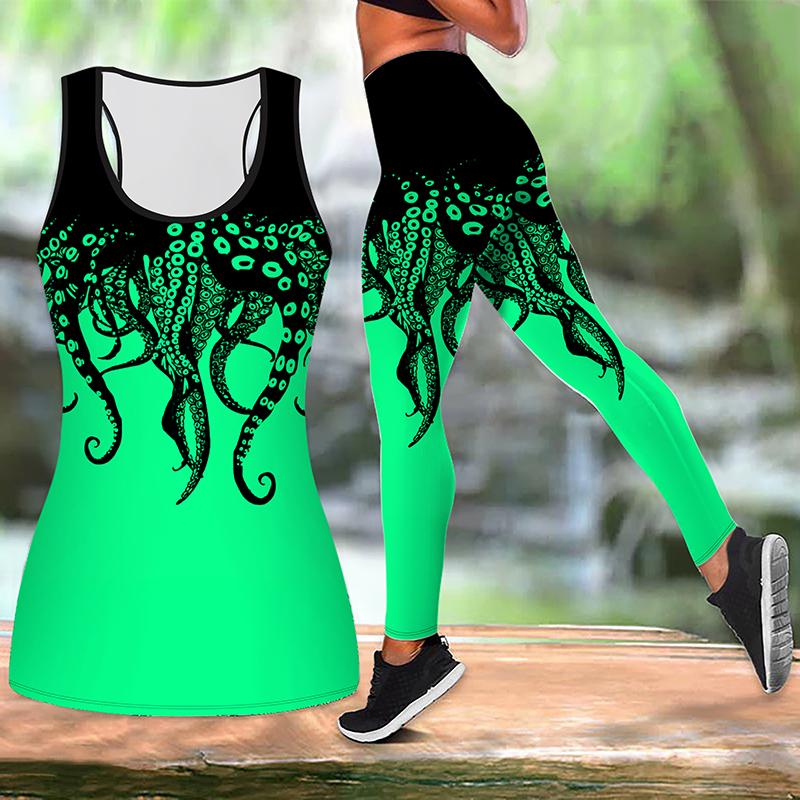 

Осьминог Граффити Принт Йога Костюм для Женщин Модные Леггинсы Для Тренировок Фитнес Спорт Повседневные Штаны Для Йоги M зелёный