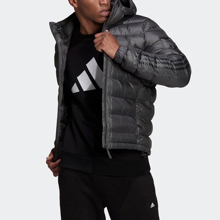 Adidas Solid Color Hooded Sports Cotton Jacket Winter Men Jacket Dark-Gray GV5330