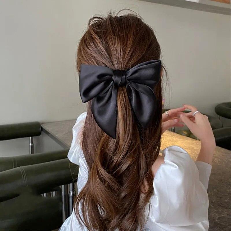 Solid Color Bow Ribbon Hair Tie Scrunchies Women Large Bowknot Barrettes Women Ponytail Headband Girls Hair Accessories Gift