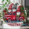 Christmas Gnomes Truck Print Round Wooden Hanging Plaque Farmhouse Wall Decor Festive Winter Porch Sign Holiday Home Decoration