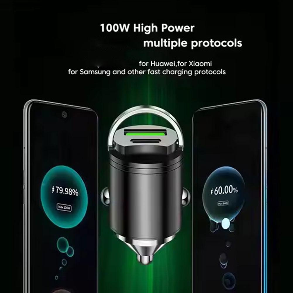 100W QC3.0 PD Mini Car Charger 12-24V Lighter Fast Charging Car USB Type C Charger for Xiaomi Samsung Huawei iPhone Power