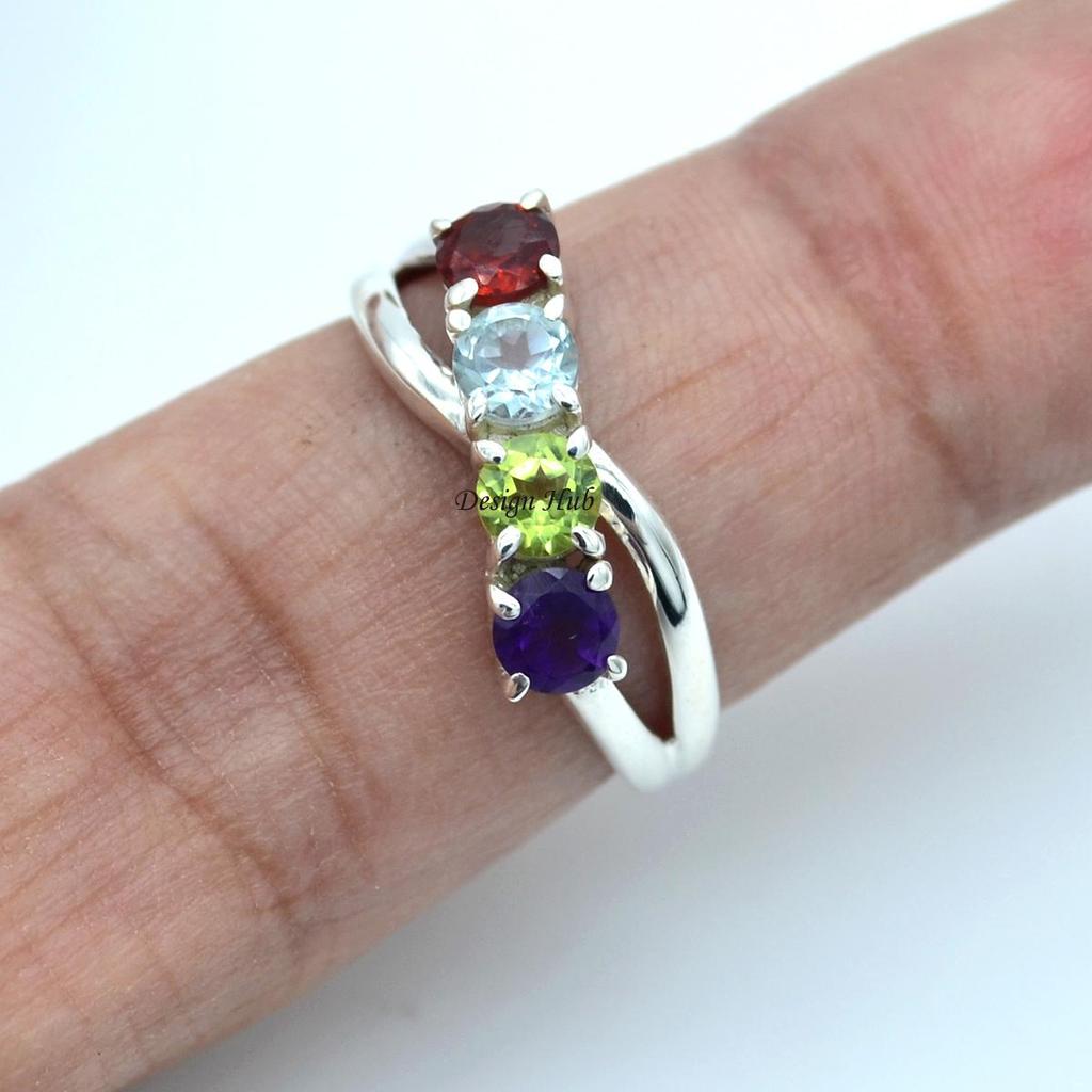 Granatblauer Topas Peridot Iolite Edelstein Ring 925 Sterling Silber Damen Schmuck für Weihnachtsgeschenk