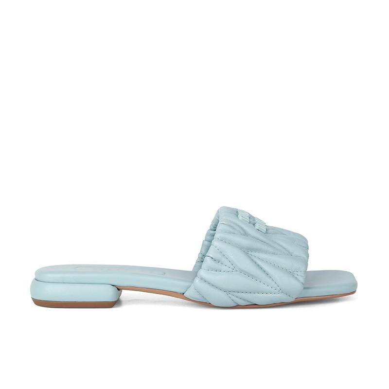 Модные нескользящие шлепанцы с квадратным носком с надписью miu home на плоской подошве для улицы 34 4846₽