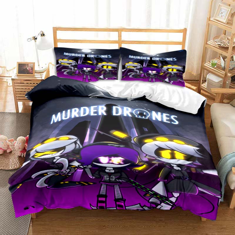 Murder Drones Anime Bedding Set Duvet Cover Pillow Case Children's Bedroom Bed Three-piece Set Single Double King Bed Set Gift