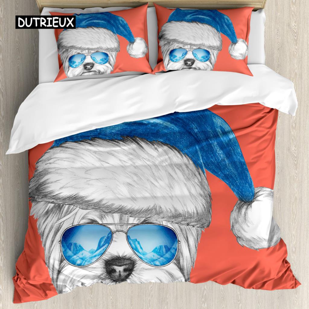 Yorkie Sada povlečení Pes se sluchátky Hudba 3dílná ložní souprava pro děti Dívky Chlapce King Size Štěněcí motiv Měkký povlak na přikrývku