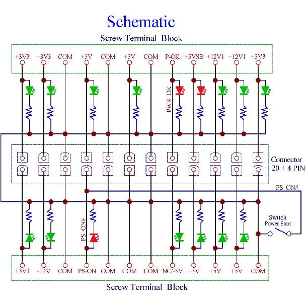 24/20-Pin ATX DC Power Supply Diagnostic/Breakout Board Module