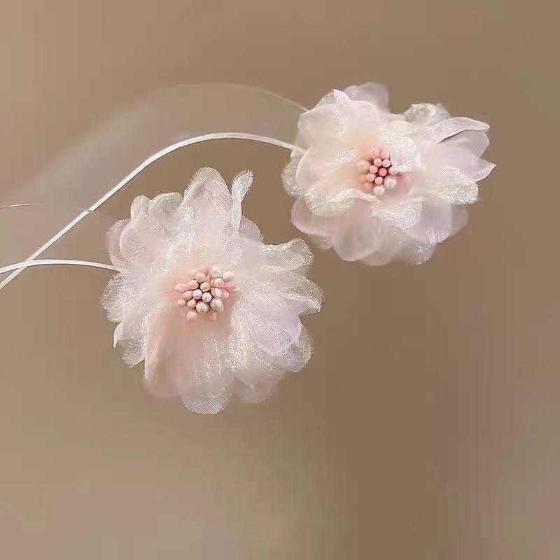 Earrings Gentle Earrings Pink Super Fairy Flower Chiffon Suitable for Spring Mesh Earrings High-end