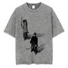 Gewaschenes Vintage Anime Vagabond Miyamoto Musashi Kirschblüten Grafik T-Shirt Herren Damen Lässiges Oversized T-Shirt 90er Jahre Streetwear