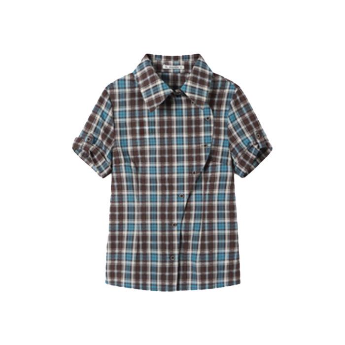 

Petite Women s Korean-Style Gingham Shirt & Pleated Midi Skirt Set Medium