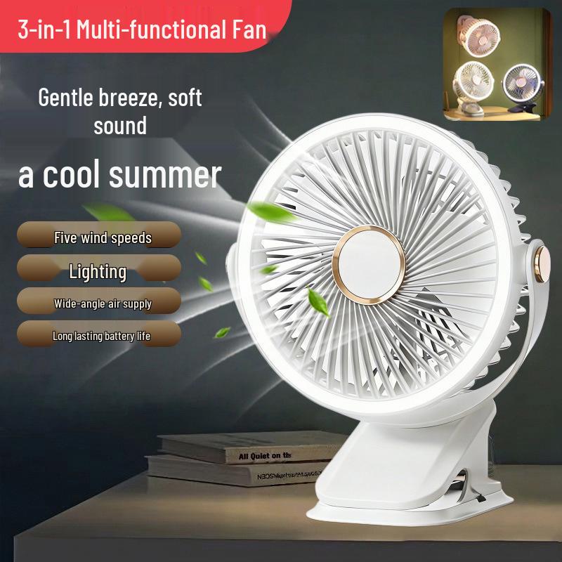 Low-Noise Quiet Desktop Clip Fan with Warm Night Light for Home, Dormitory, Wall Mount, or Bedside – Model F70