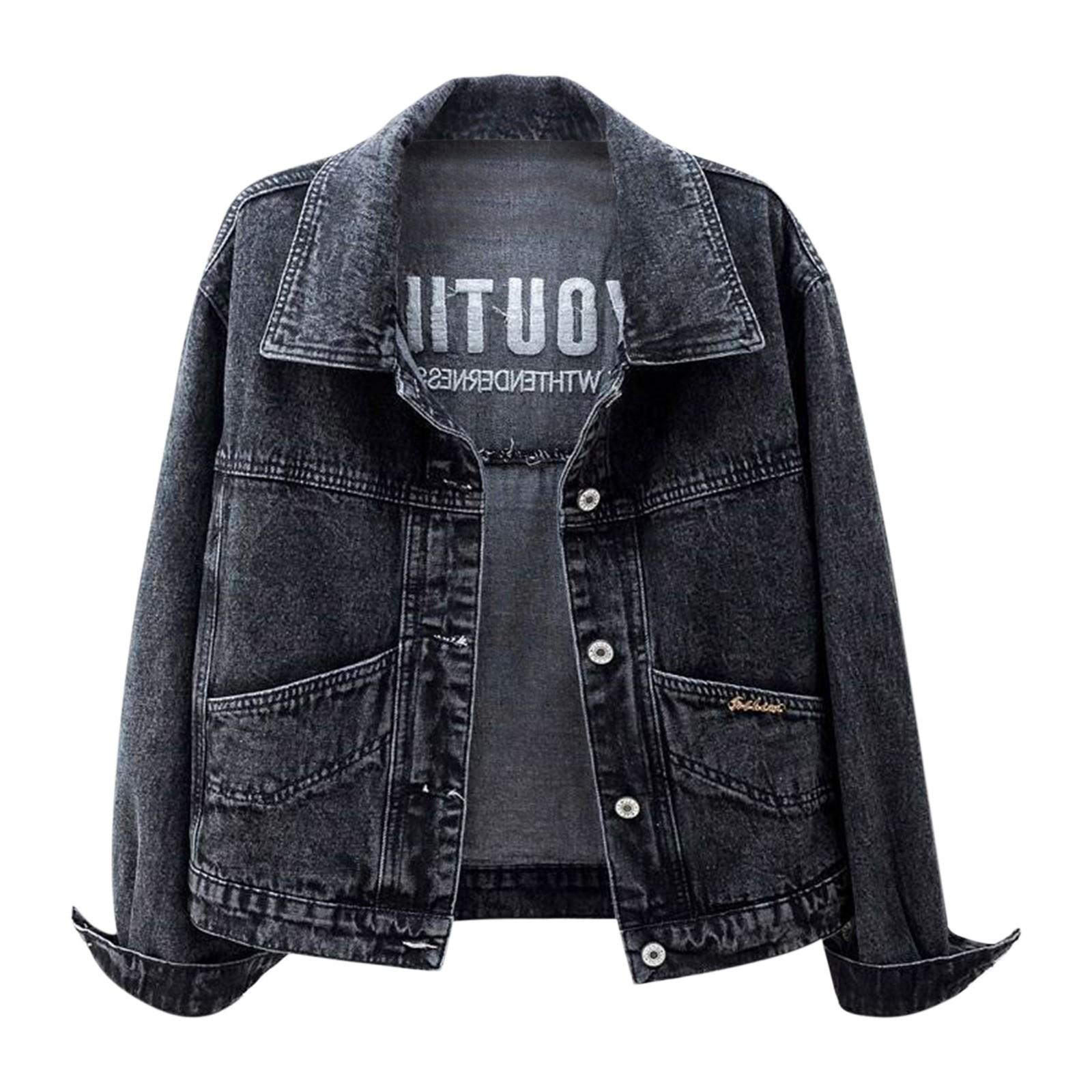 

Женский джинсовый верх, короткое пальто, куртка с вышивкой, верхнее зимнее пальто, повседневное повседневное пальто для покупок S