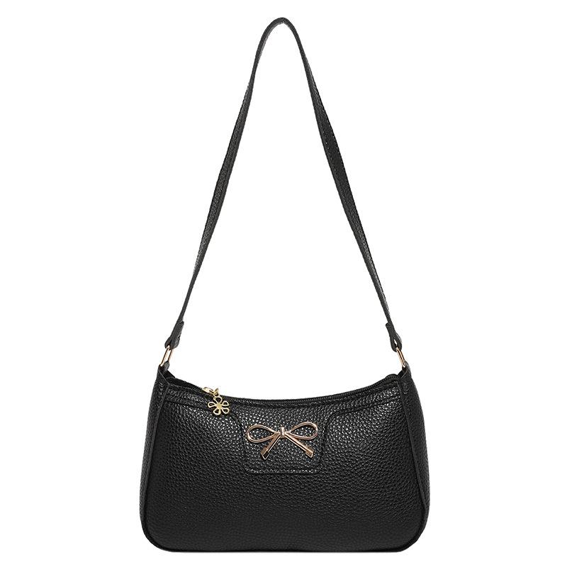 

2025 Korean Style Bow Armpit Baguette Shoulder Bag - Fashionable & High Quality for Women чёрный