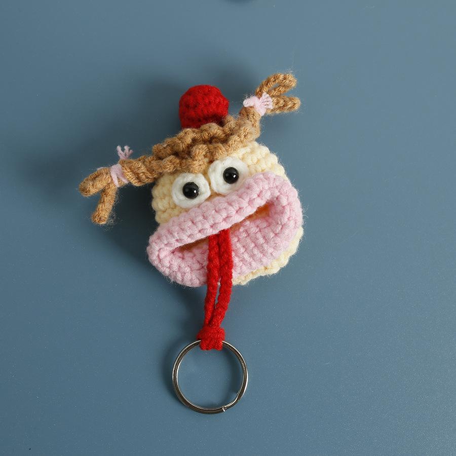 Funny Sausage Mouth Doll Series Crochet Bag Keychain For Car Keys Holder Knitting Doll Keyrings For Key Storage Custom Accessory