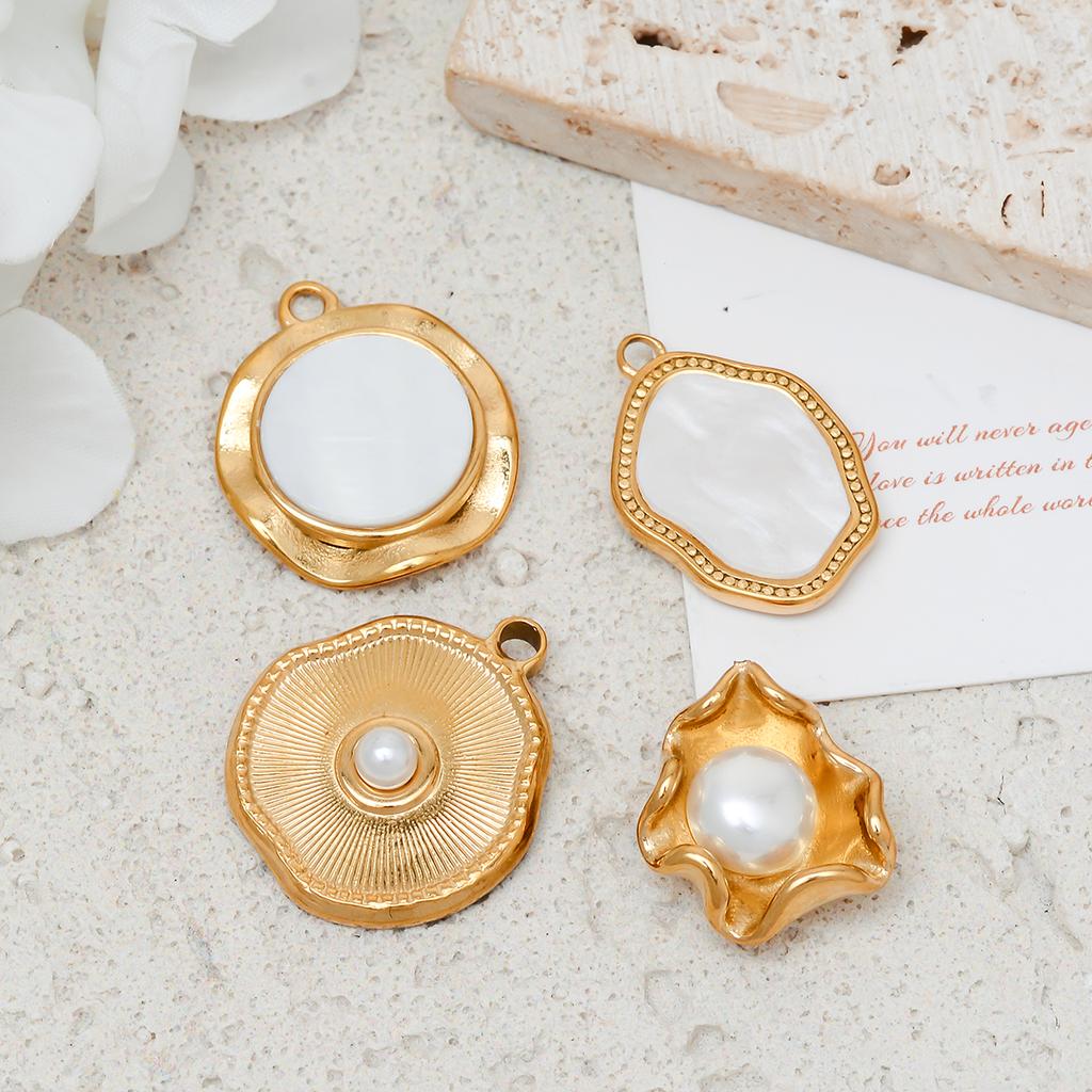 4Pcs Stainless Steel Shell Pearl Charm Pendants Drop Oil Dot Drill Craft DIY Jewelry Making Necklace Bracelet Accessories