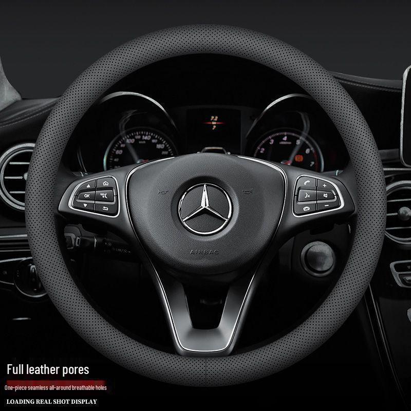 Genuine Leather Anti-Slip Steering Wheel Cover for Mercedes C200/C260/LE300L - Universal All-Season Grip