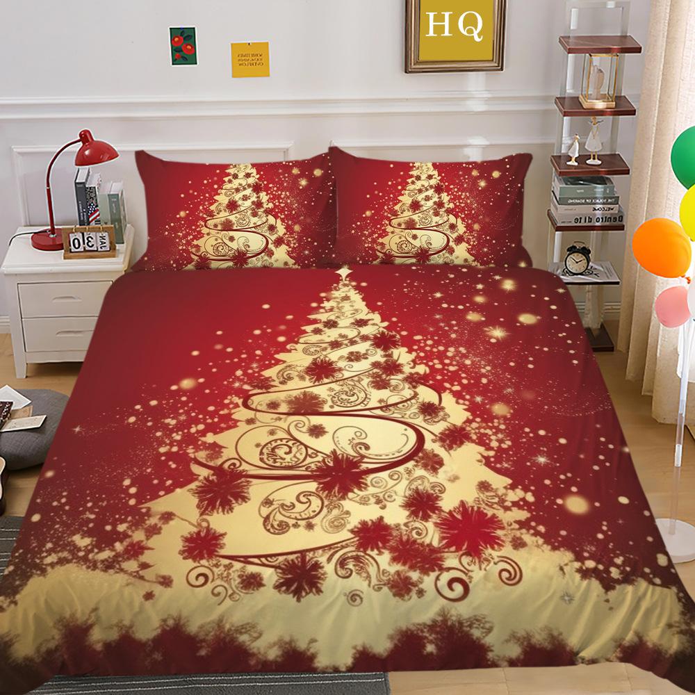 Christmas Digital Printing 3D Printing Polyester Pillowcase Quilt Cover Two or Three-piece Set Is Available