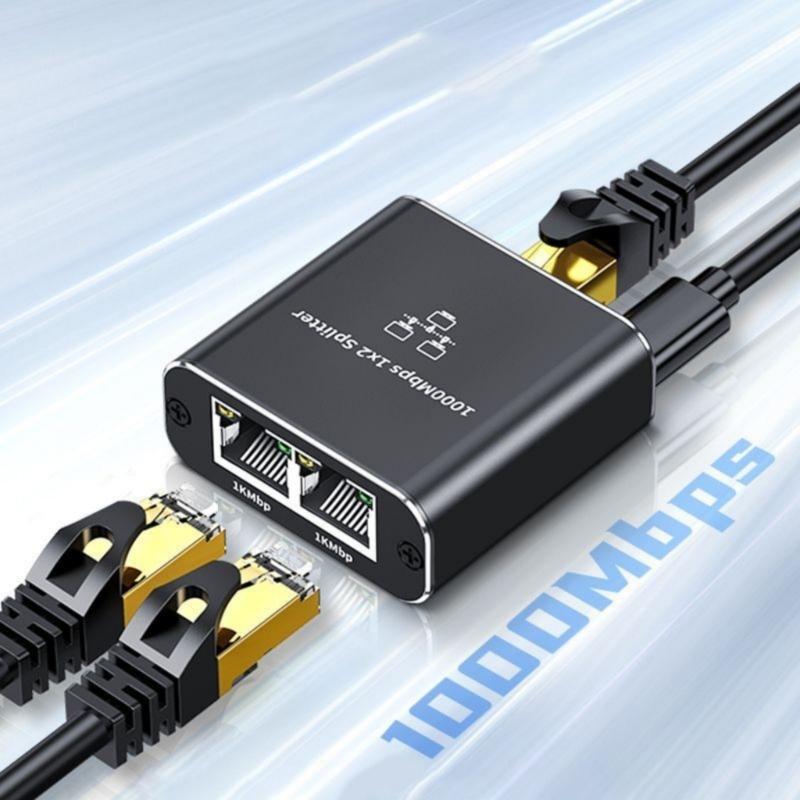 1 to 2 RJ45 Ethernet Splitter Converter with USB Power Cord for Gigabit Networking Expansion Multiple Device Connection