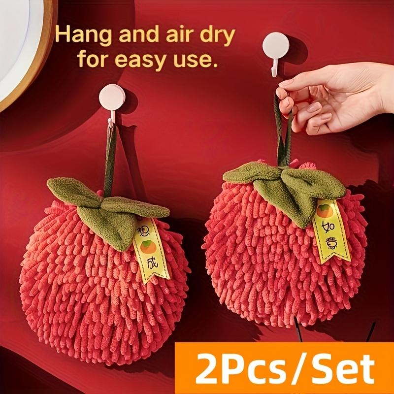 

2 шт. Ультрамягкие шенилловые носовые платки, Высоко впитывающие, Не пушащиеся банные полотенца, Современный дизайн хурмы с зелеными листьями, Петли для подвешивания, 2pcs