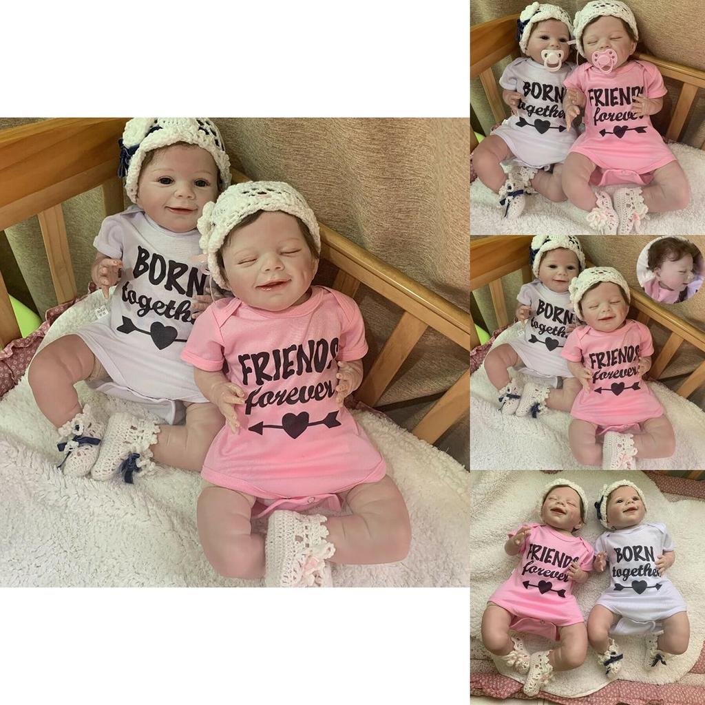 Realistic 22'' Reborn Sleeping Twins Dolls With Hand Rooted Mohair Eyelashes