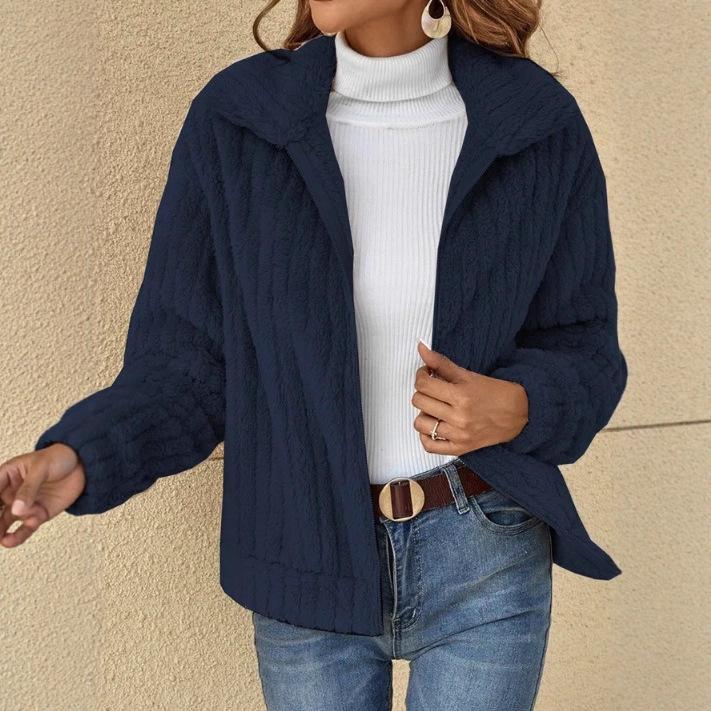 Women's Plush Lapel Short Cardigan Jacket - Autumn/Winter 2023