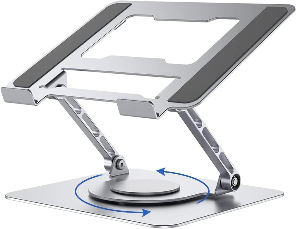 Mbacen Aluminum Alloy Laptop Stand with Height and Angle Foldable Tablet Heat Fits up to Silver 360° Rotation, Adjustment, Stand, Dissipation, 17.3"