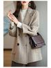 2025 Women's Petite Wool-Blend Herringbone Coat - Mid-Length, Loose, Slimming, Stylish for Spring & Autumn Fashion Trends