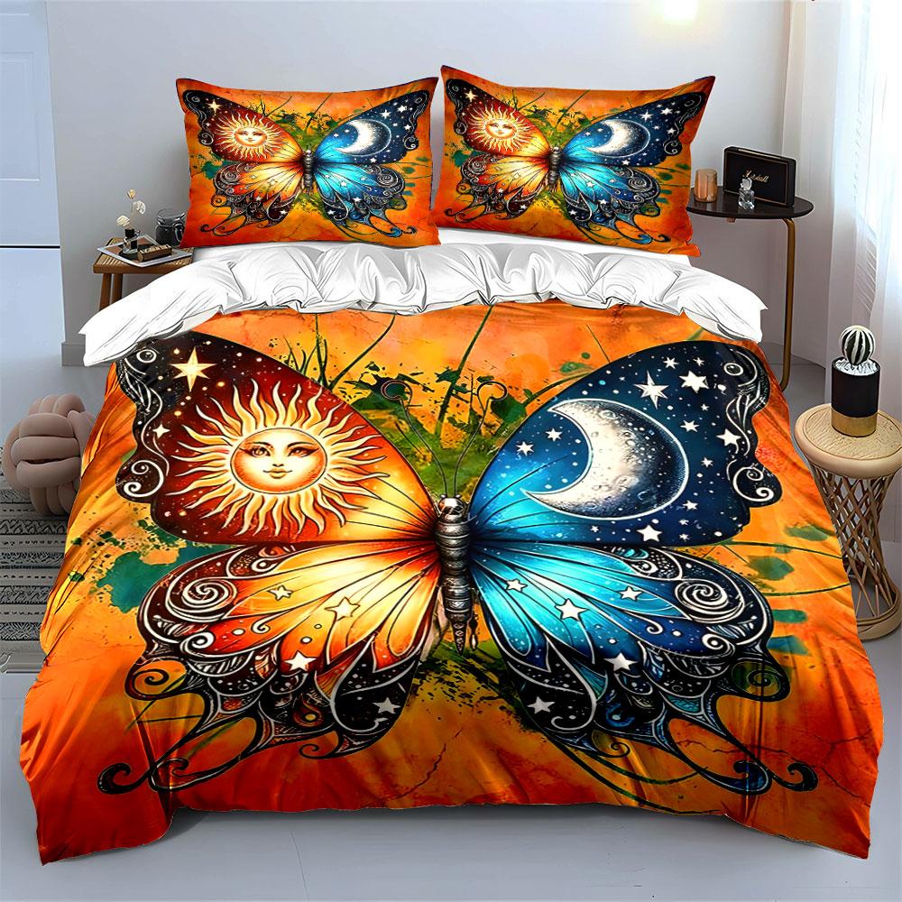 Butterfly with sun, moon. Bedding sets Duvet cover sets Duvet covers Pillowcases(1* Duvet Cover 2* Pillowcases without duvet insert)