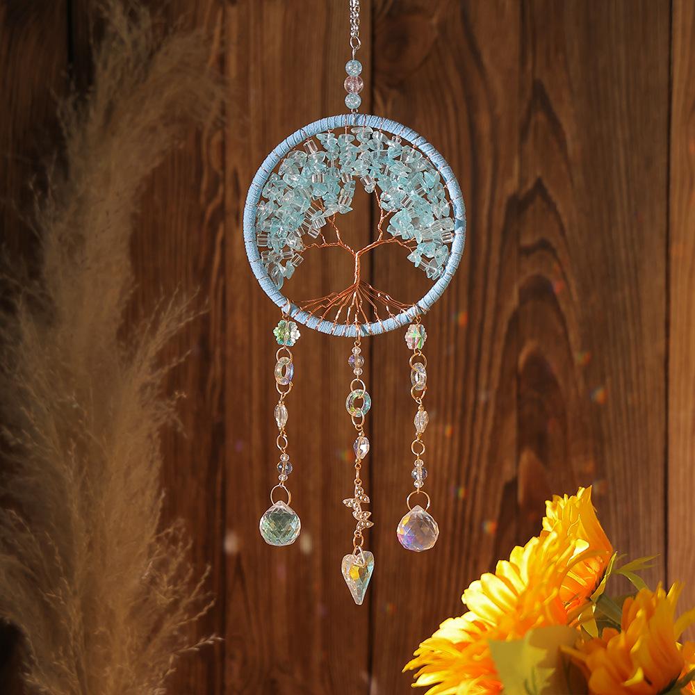Light luxury tree of life dream catcher crystal stone hand-woven handicrafts wind chimes Nordic ins wind room decoration