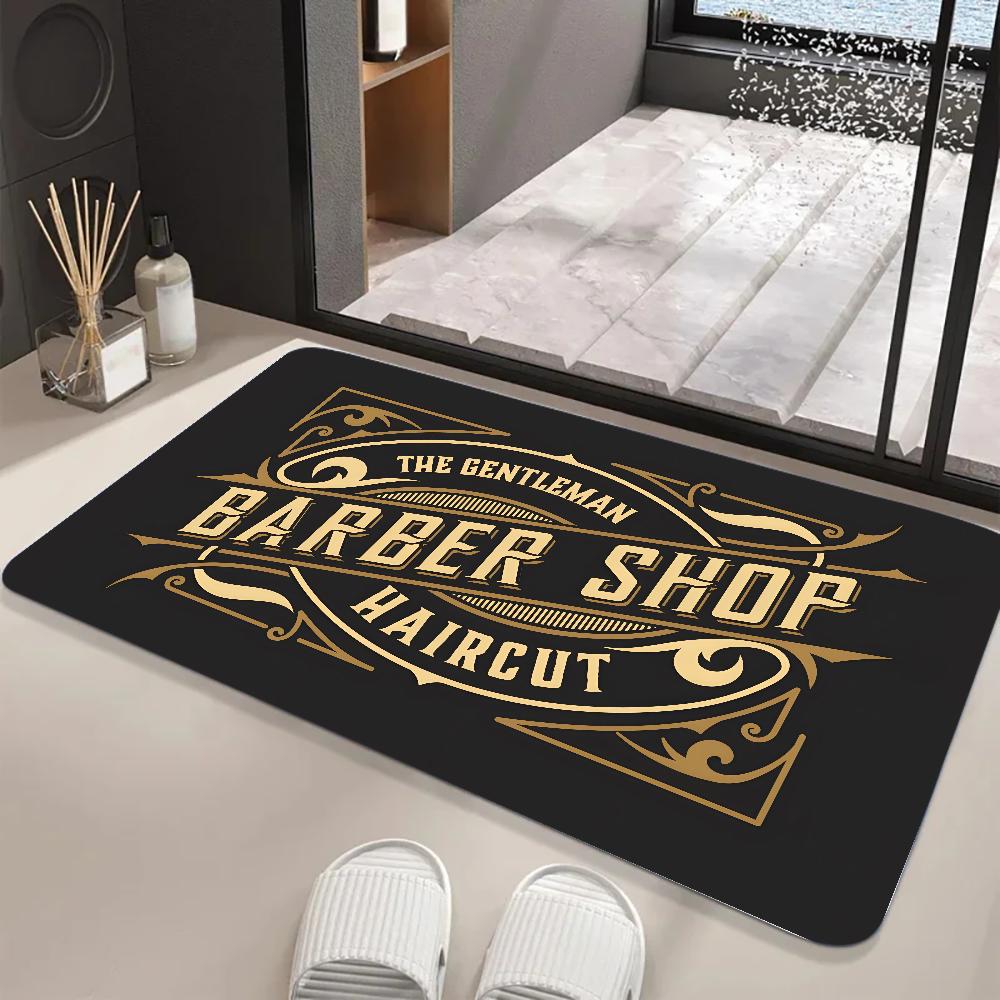 Barber Shop Sign Floor Mat Graphic Printed Flannel Doormats for Bathroom Kitchen Entrance Carpet Home Decor