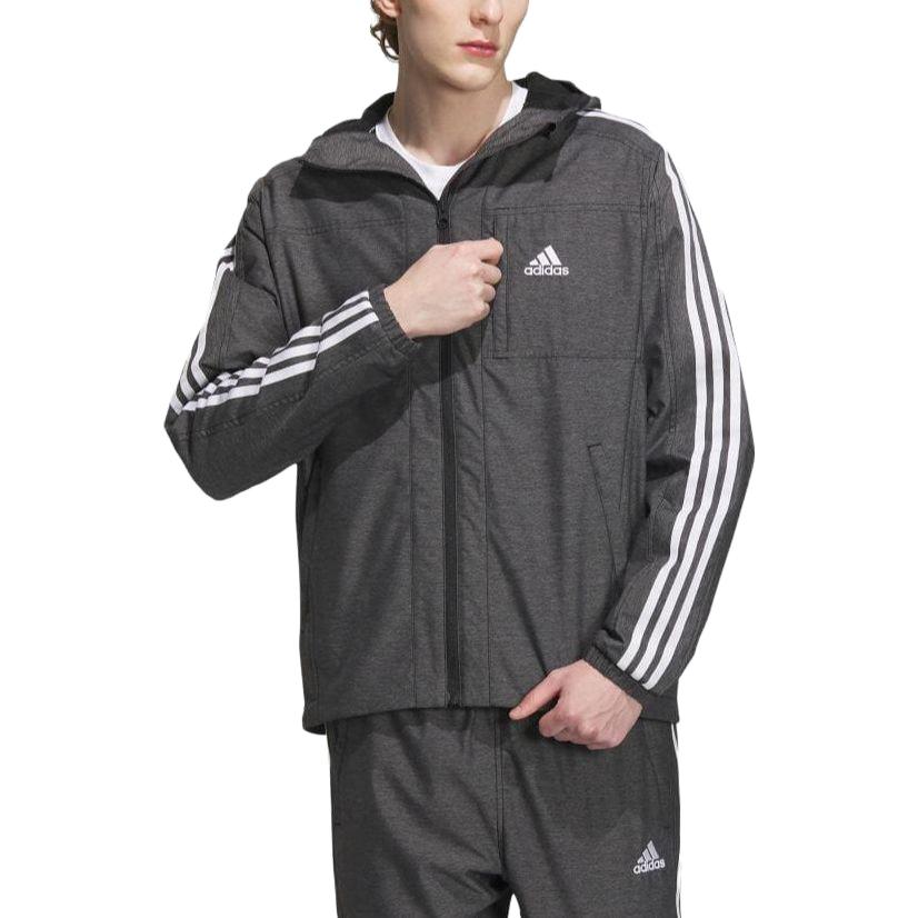 adidas Gestreifte Jacke mit Buchstabenprint und Kapuze Herrenjacke Schwarz IK7325