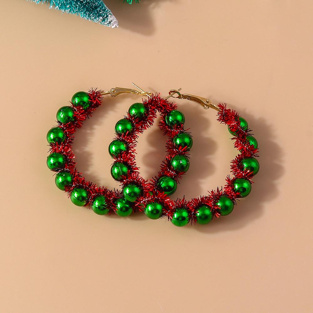 Fashion Christmas Wreath Circle Hoop Earrings for Women Girls Colorful Beads Earrings New Year Party Festival Jewelry Gifts