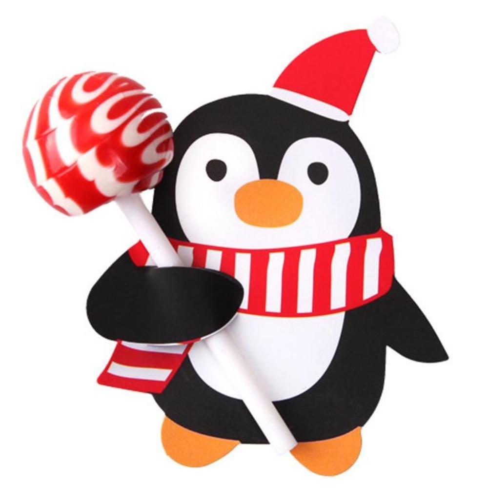New 200-50PCS Christmas Lollipop Paper Cards Cartoon Santa Claus Penguin Snowman Kids Candy Gift Package Wrapping New Year Party
