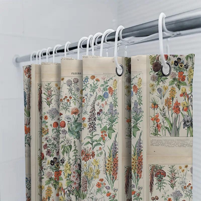 Vintage Blumen-Duschvorhang Botanisches Blumenmuster Badezimmer-Dekor Rustikales Bauernhaus Natur-Hintergrund Waschbare Vorhänge
