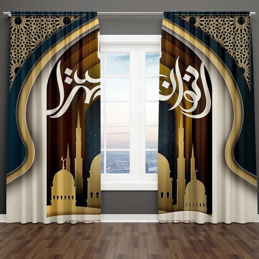 Luxus Ramadan Ramazan Kareem Mond Schloss Fenster Vorhänge Jalousien Für Wohnzimmer Schlafzimmer Badezimmer Küche Tür Heimdekor 2 Stück