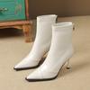 Pointed Wind Thin Boots Thin Heel High Heel Short Boots Women's Splicing Zipper Autumn and Winter New Temperament
