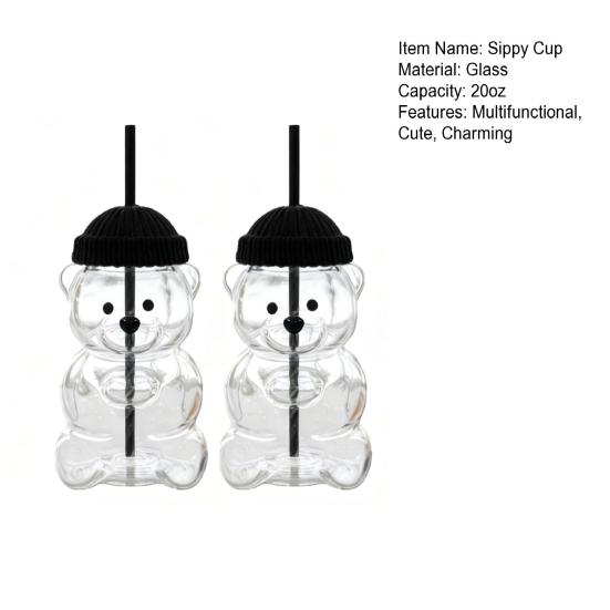 Bear Straw Cup Cute Coffee Mug 20oz Fun Glass Cups for Coffee Milk Tea Juice Thermal Resistant Glassware for Parties Home Office